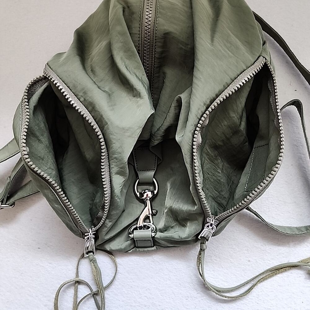 Rebecca Minkoff Julian Backpack Olive Green Nylon Utility Bag Silver Hardware - Picture 14 of 16